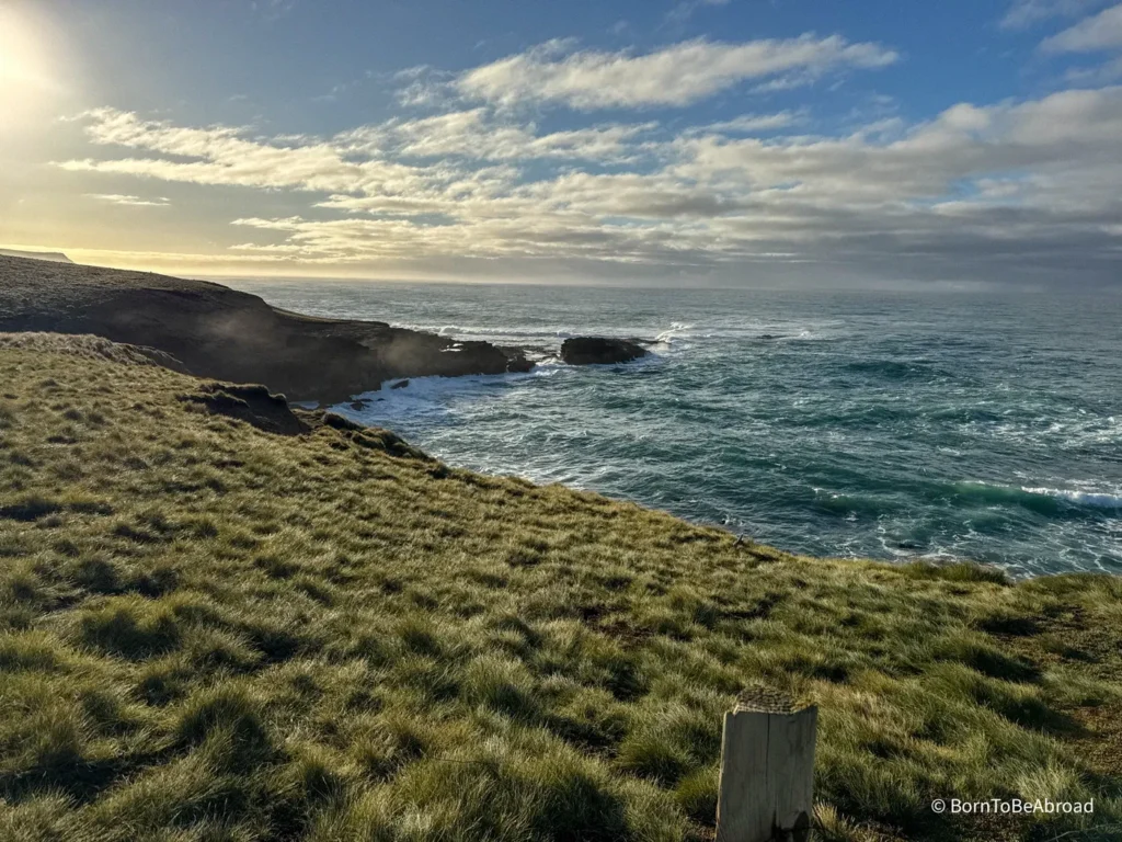 Levé de soleil en bord de falaise juste en face de l'océan Pacifique, Nouvelle-Zélande